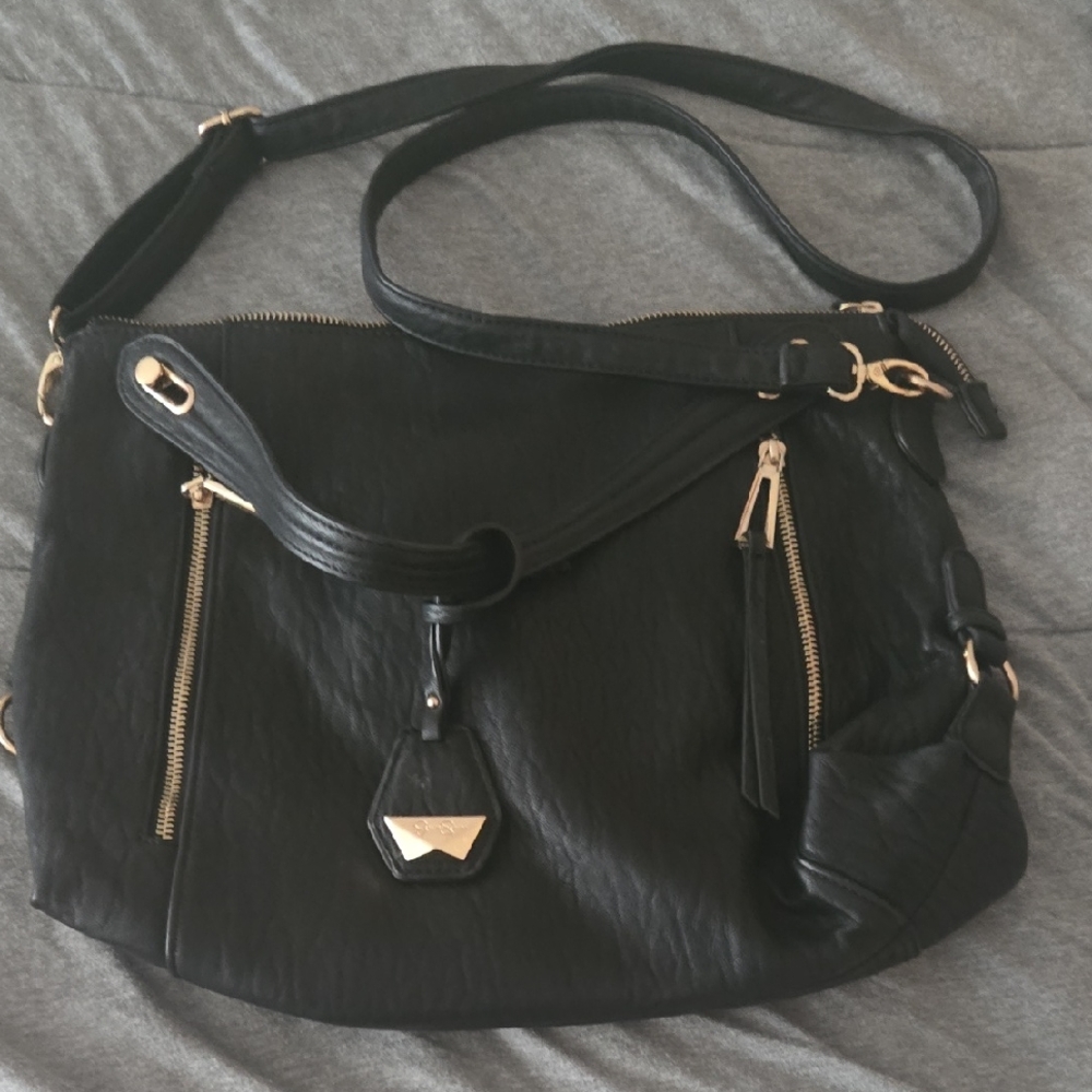 Jessica Simpson Black Shoulder Bag with Gold Accents